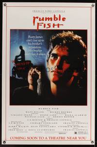 9v385 RUMBLE FISH advance 1sh '83 Francis Ford Coppola, different c/u of Matt Dillon & Rourke!