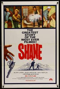 9v402 SHANE 1sh R66 most classic western, Alan Ladd, Jean Arthur, Van Heflin, Brandon De Wilde