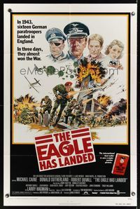 9x246 EAGLE HAS LANDED 1sh '77 cool art of Michael Caine in World War II by Robert Tanenbaum!