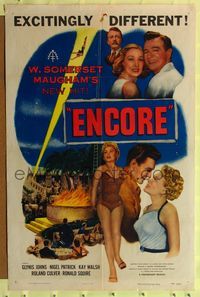 9x254 ENCORE style A 1sh '52 W. Somerset Maugham, best art of sexy blonde performer Glynis Johns!