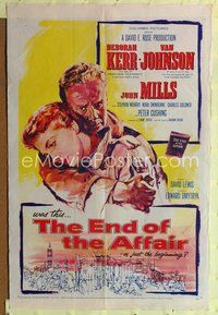 9x256 END OF THE AFFAIR 1sh '55 romantic artwork of Deborah Kerr & Van Johnson!