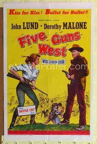 9x275 FIVE GUNS WEST 1sh '55 Roger Corman, John Lund & Dorothy Malone, western action art!