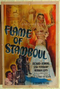 9x277 FLAME OF STAMBOUL 1sh '51 Richard Denning, full-length artwork of sexy bellydancer!