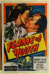 9x278 FLAME OF YOUTH 1sh '49 Barbra Fuller, Ray McDonald, delinquent youths necking!