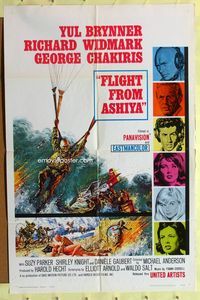 9x281 FLIGHT FROM ASHIYA 1sh '64 cool artwork of paratrooper, Yul Brynner, Richard Widmark!