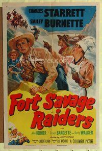 9x285 FORT SAVAGE RAIDERS style A 1sh '51 art of Charles Starrett as The Durango Kid by Cravath!