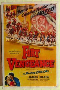 9x286 FORT VENGEANCE 1sh '53 James Craig, Rita Moreno, Keith Larsen, cool western artwork!