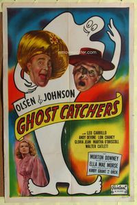 9x294 GHOST CATCHERS 1sh R49 Ole Olsen & Chic Johnson, wacky ghost art, it's SCARE-OOUIE!