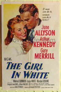 9x297 GIRL IN WHITE 1sh '52 great close up art of pretty female doctor June Allyson!