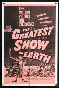 9x308 GREATEST SHOW ON EARTH 1sh R67 James Stewart, Betty Hutton & Emmett Kelly in the circus!