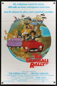 9x311 GUMBALL RALLY style A 1sh '76 Michael Sarrazin, wacky art of car racing around the world!