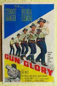 9x313 GUN GLORY 1sh '57 cool artwork of Stewart Granger turning & shooting, Rhonda Fleming!