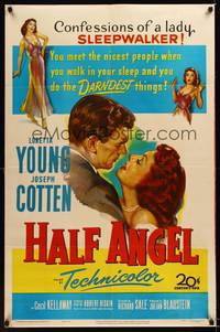 9x319 HALF ANGEL 1sh '51 Loretta Young, Joseph Cotten, confessions of a lady sleepwalker!