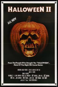 9x322 HALLOWEEN II 1sh '81 cool jack-o-lantern skull image, more of the night HE came home!