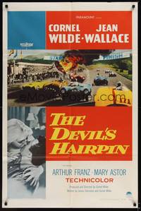 1r203 DEVIL'S HAIRPIN 1sh '57 Cornel Wilde, Jean Wallace, great art of race car crash!