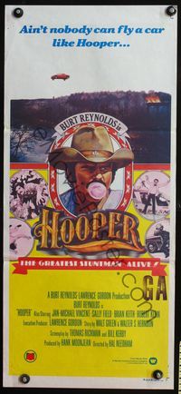 1s458 HOOPER Aust daybill '78 great portrait of stunt man Burt Reynolds plus car jumping ravine!