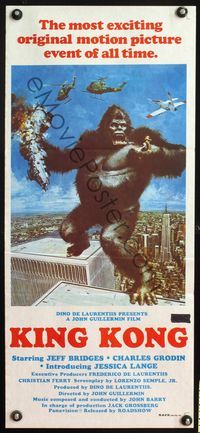 1s469 KING KONG Aust daybill '76 John Berkey art of BIG Ape on the Twin Towers!