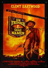 1s252 HIGH PLAINS DRIFTER German '73 different Peltzer art of Clint Eastwood holding gun & whip!