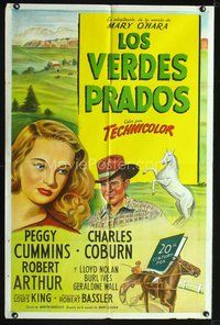 1s754 GREEN GRASS OF WYOMING Spanish/U.S. 1sh '48 great art of pretty Peggy Cummins & Charles Coburn!