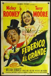 1s760 HE'S A COCKEYED WONDER Spanish/U.S. 1sh '50 wacky magician Mickey Rooney & pretty Terry Moore!