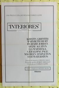 1s774 INTERIORS Spanish/U.S. 1sh '78 Woody Allen, Diane Keaton, Mary Beth Hurt, Kristin Griffith