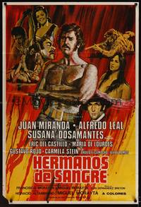 1s139 HERMANOS DE SANGRE Mexican poster '74 Juan Miranda, Alfredo Leal, Dosamantes, bloody art!