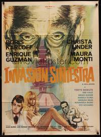 1s140 INCREDIBLE INVASION Mexican poster '71 close-up artwork of creepy Boris Karloff!