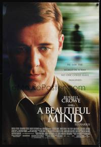 1w097 BEAUTIFUL MIND DS 1sh '01 Ron Howard directed, paranoid-schizophrenic Russell Crowe!