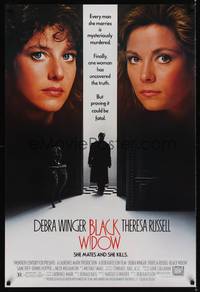 1w110 BLACK WIDOW 1sh '87 headshots of super sexy Debra Winger & Theresa Russell!