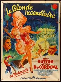 2e423 INCENDIARY BLONDE French 1p '45 art of sexy Betty Hutton as Texas Guinan by Roger Soubie!