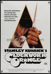 2j293 CLOCKWORK ORANGE Aust 1sh '72 Kubrick classic, Philip Castle art of Malcolm McDowell!