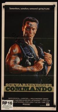 2j377 COMMANDO Aust daybill '85 Arnold Schwarzenegger is going to make someone pay!