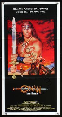 2j378 CONAN THE DESTROYER Aust daybill '84 Arnold Schwarzenegger is the most powerful legend!