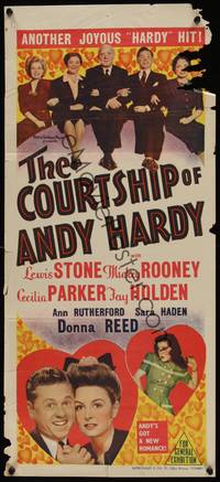 2j381 COURTSHIP OF ANDY HARDY Aust daybill '42 Mickey Rooney & Donna Reed, Lewis Stone!