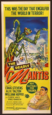 2j389 DEADLY MANTIS Aust daybill '57 great art of giant insect monster attacking Washington D.C.!