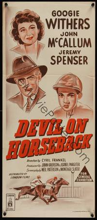 2j394 DEVIL ON HORSEBACK Aust daybill '54 Googe Withers, John McCallum, cool horse racing art!