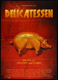 2j652 DELICATESSEN German '91 Jean-Pierre Jeunet & Marc Caro, image of golden pig!