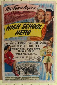 2m444 HIGH SCHOOL HERO 1sh '46 The Teen-Agers, Freddie Stewart, June Preisser!