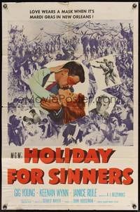 2m449 HOLIDAY FOR SINNERS 1sh '52 Gig Young, Keenan Wynn, Janice Rule, love wears a mask!