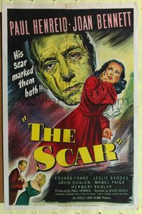 2m450 HOLLOW TRIUMPH 1sh R49 cool artwork of Paul Henreid & Joan Bennett, The Scar!