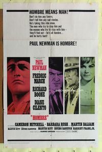 2m453 HOMBRE 1sh '66 Paul Newman, Fredric March, Richard Boone, ultra rare style!