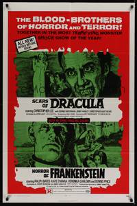 2m457 HORROR OF FRANKENSTEIN/SCARS OF DRACULA 1sh '71 double-bill, brothers of horror & terror!