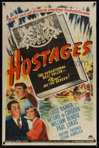 2m459 HOSTAGES style A 1sh '43 Luise Rainer, right out of Hitler's cracking Fortress Europe!