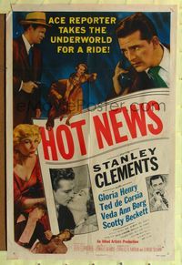 2m461 HOT NEWS 1sh '53 ace reporter Stanley Clements, cool newspaper artwork!