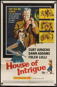 2m463 HOUSE OF INTRIGUE 1sh '59 cool artwork of spies Curt Jurgens & Dawn Addams!