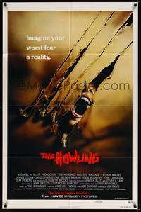 2m466 HOWLING teaser 1sh '81 Joe Dante, cool image of screaming female attacked by werewolf!