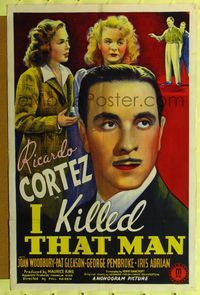 2m470 I KILLED THAT MAN 1sh '41 Ricardo Cortez, Joan Woodbury, Pat Gleason!