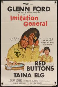 2m479 IMITATION GENERAL 1sh '58 art of soldiers Glenn Ford & Red Buttons + sexy Taina Elg!