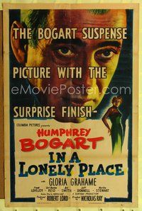 2m483 IN A LONELY PLACE 1sh '50 huge headshot art of Humphrey Bogart, plus sexy Gloria Grahame!