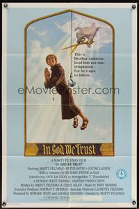 2m484 IN GOD WE TRUST 1sh '80 wacky Lettick art of monk Marty Feldman about to have his string cut!